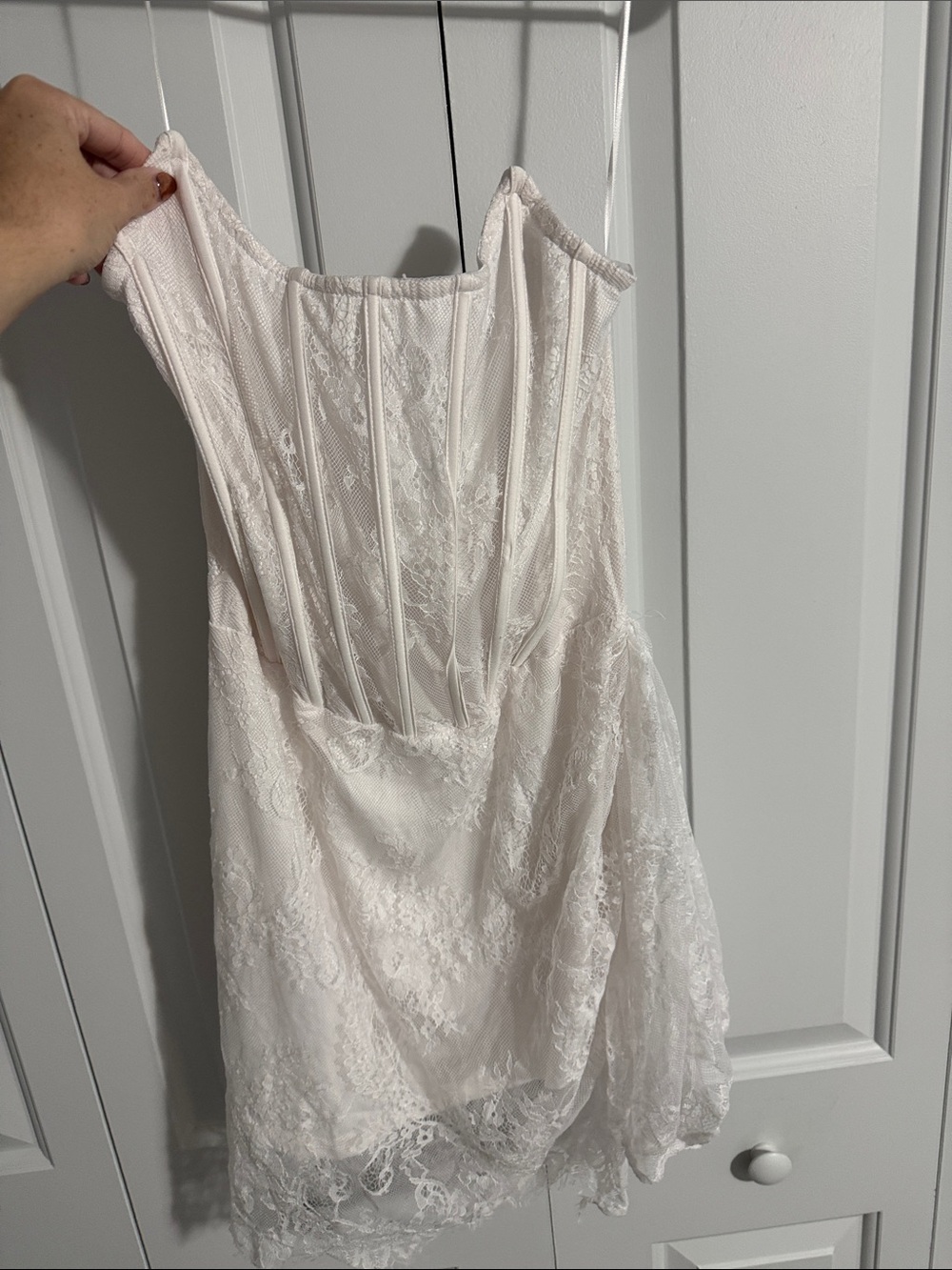 Fashion Nova Strapless Lace Mini Dress in Ivory